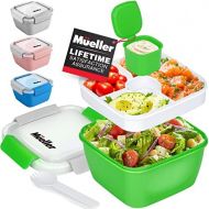 [아마존베스트]Mueller Austria Mueller Salad Lunch Container To Go, Large 51-oz Salad Bowl, 3 Part Divided Tray, with Dressing Container and Reusable Spork Smart Locking Leakproof Salad Holder, (Green)