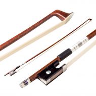 Violin Bow, Mugig Handmade Violin Bow, White 3A Grade Hair of Mongolian Horse, Silver plating Lizard Skin Handle, Polished Abalone and Ebony Frog - (4/4, Wooden)