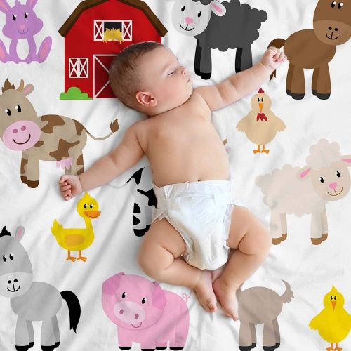  Mugod Farm Animals and Barn Blanket Goat Lamb Chick Horse Cow Donkey Duck Rabbit Pig Fuzzy Soft Cozy Warm Flannel Throw Blankets Decorative for Adults Kids Women Men Girls Boys 60X