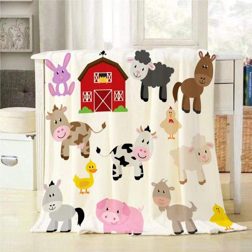  Mugod Farm Animals and Barn Blanket Goat Lamb Chick Horse Cow Donkey Duck Rabbit Pig Fuzzy Soft Cozy Warm Flannel Throw Blankets Decorative for Adults Kids Women Men Girls Boys 60X