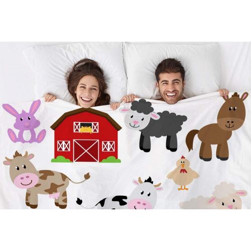  Mugod Farm Animals and Barn Blanket Goat Lamb Chick Horse Cow Donkey Duck Rabbit Pig Fuzzy Soft Cozy Warm Flannel Throw Blankets Decorative for Adults Kids Women Men Girls Boys 60X