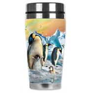 Mugzie 731-MAXPenguin Chicks Stainless Steel Travel Mug with Insulated Wetsuit Cover, 20 oz, Black