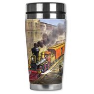 Mugzie 891-MAXCurrier & Ives Train Stainless Steel Travel Mug with Insulated Wetsuit Cover, 20 oz, Black