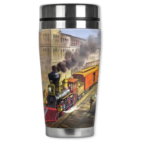  Mugzie 891-MAXCurrier & Ives Train Stainless Steel Travel Mug with Insulated Wetsuit Cover, 20 oz, Black