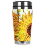 Mugzie 336-MAXVan Gogh: Sunflowers Stainless Steel Travel Mug with Insulated Wetsuit Cover, 20 oz, Black