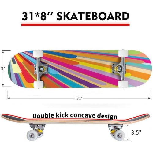  Mulluspa Classic Concave Skateboard Colorful Retro Vector Background Longboard Maple Deck Extreme Sports and Outdoors Double Kick Trick for Beginners and Professionals