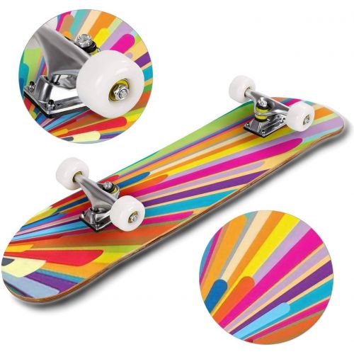  Mulluspa Classic Concave Skateboard Colorful Retro Vector Background Longboard Maple Deck Extreme Sports and Outdoors Double Kick Trick for Beginners and Professionals