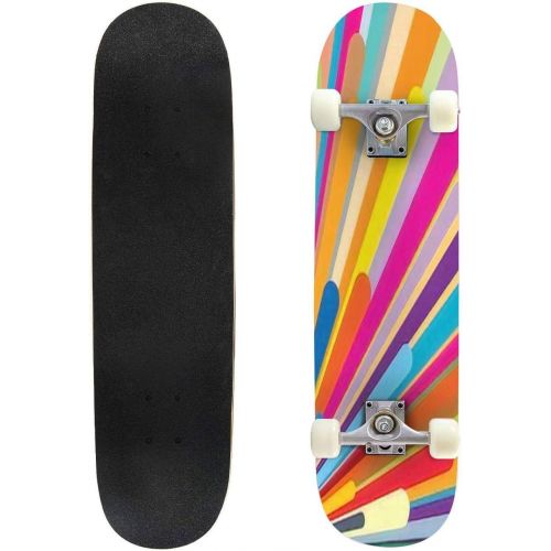  Mulluspa Classic Concave Skateboard Colorful Retro Vector Background Longboard Maple Deck Extreme Sports and Outdoors Double Kick Trick for Beginners and Professionals