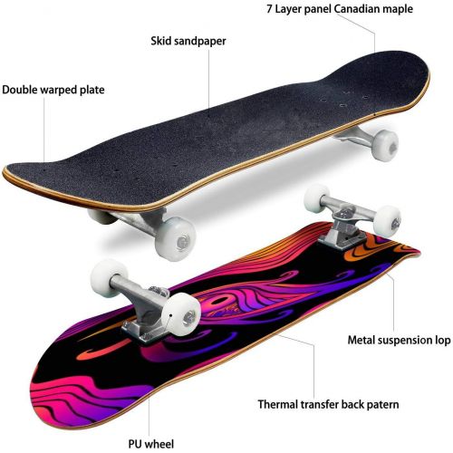  Mulluspa Classic Concave Skateboard Psychedelic Colorful Eye and Waves Fantastic Art with Decorative Eye Longboard Maple Deck Extreme Sports and Outdoors Double Kick Trick for Beginners and
