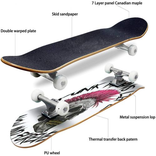  Mulluspa Classic Concave Skateboard Vector Illustration Praying Skeleton Hands Longboard Maple Deck Extreme Sports and Outdoors Double Kick Trick for Beginners and Professionals