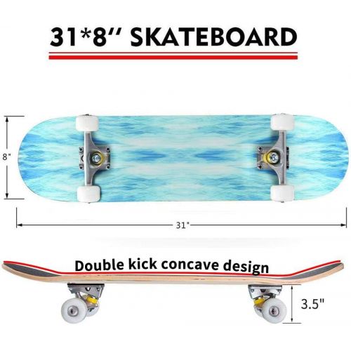  Mulluspa Classic Concave Skateboard Blue, Light Green, Wavy Stripes are Randomly Located on The Azure Longboard Maple Deck Extreme Sports and Outdoors Double Kick Trick for Beginners and Pr