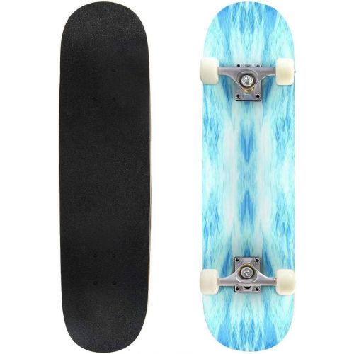  Mulluspa Classic Concave Skateboard Blue, Light Green, Wavy Stripes are Randomly Located on The Azure Longboard Maple Deck Extreme Sports and Outdoors Double Kick Trick for Beginners and Pr