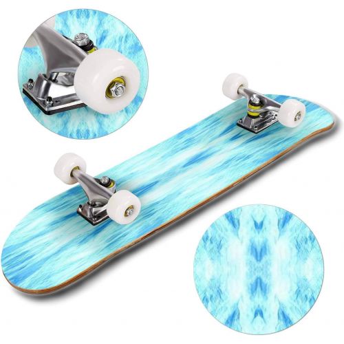  Mulluspa Classic Concave Skateboard Blue, Light Green, Wavy Stripes are Randomly Located on The Azure Longboard Maple Deck Extreme Sports and Outdoors Double Kick Trick for Beginners and Pr