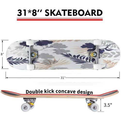 Mulluspa Classic Concave Skateboard Monochrome Graphic Seamless Pattern with Textured Hand Drawn with Ink Longboard Maple Deck Extreme Sports and Outdoors Double Kick Trick for Beginners an