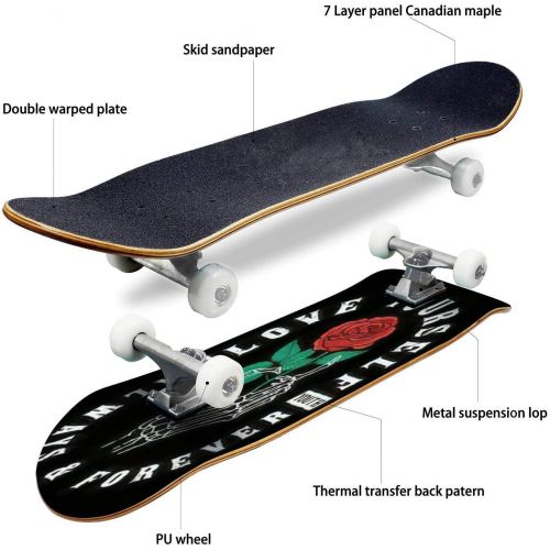  Mulluspa Classic Concave Skateboard Halloween Colorful Bone Font Longboard Maple Deck Extreme Sports and Outdoors Double Kick Trick for Beginners and Professionals