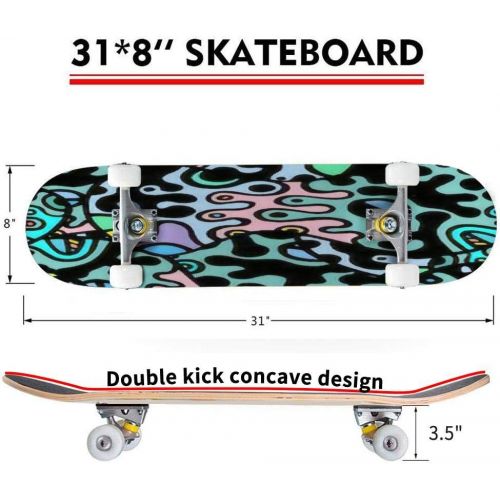  Mulluspa Classic Concave Skateboard Psychedelic Print Modern Seamless Pattern Color, Multicolor Fun Longboard Maple Deck Extreme Sports and Outdoors Double Kick Trick for Beginners and Prof
