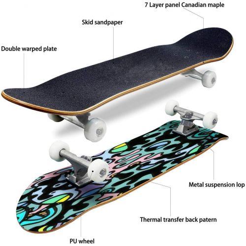  Mulluspa Classic Concave Skateboard Psychedelic Print Modern Seamless Pattern Color, Multicolor Fun Longboard Maple Deck Extreme Sports and Outdoors Double Kick Trick for Beginners and Prof