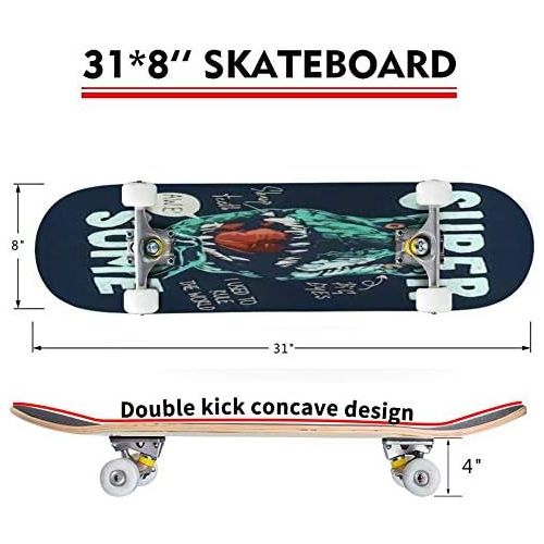  Mulluspa Classic Concave Skateboard Halloween Colorful Bone Font Longboard Maple Deck Extreme Sports and Outdoors Double Kick Trick for Beginners and Professionals