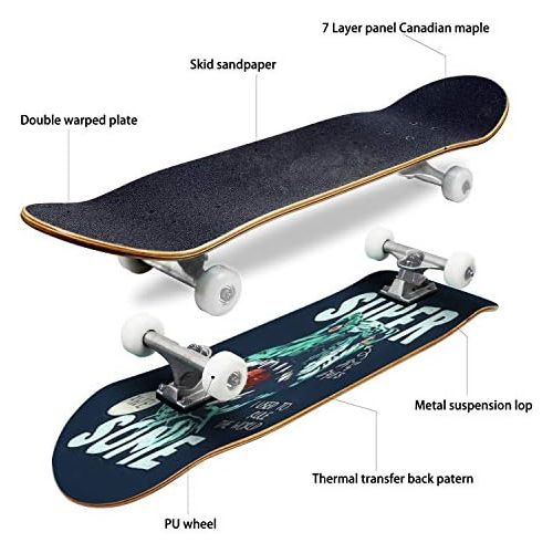  Mulluspa Classic Concave Skateboard Halloween Colorful Bone Font Longboard Maple Deck Extreme Sports and Outdoors Double Kick Trick for Beginners and Professionals