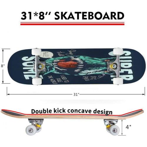  Mulluspa Classic Concave Skateboard Halloween Colorful Bone Font Longboard Maple Deck Extreme Sports and Outdoors Double Kick Trick for Beginners and Professionals