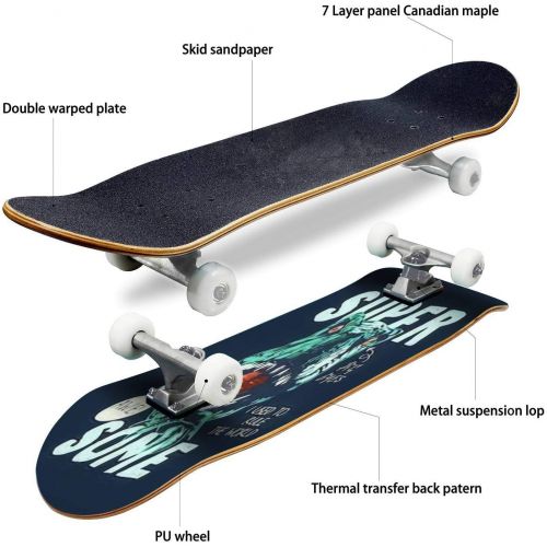  Mulluspa Classic Concave Skateboard Halloween Colorful Bone Font Longboard Maple Deck Extreme Sports and Outdoors Double Kick Trick for Beginners and Professionals