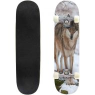 Mulluspa Classic Concave Skateboard Grey Wolf, Canis Lupus Longboard Maple Deck Extreme Sports and Outdoors Double Kick Trick for Beginners and Professionals