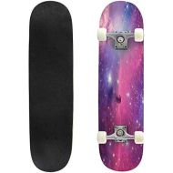 Mulluspa Classic Concave Skateboard Purple Galaxy Longboard Maple Deck Extreme Sports and Outdoors Double Kick Trick for Beginners and Professionals