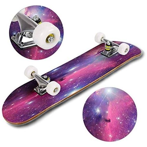  Mulluspa Classic Concave Skateboard Purple Galaxy Longboard Maple Deck Extreme Sports and Outdoors Double Kick Trick for Beginners and Professionals