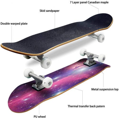  Mulluspa Classic Concave Skateboard Purple Galaxy Longboard Maple Deck Extreme Sports and Outdoors Double Kick Trick for Beginners and Professionals
