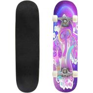 Mulluspa Classic Concave Skateboard Magic Mushrooms Psychedelic Hallucination Vibrant Vector Longboard Maple Deck Extreme Sports and Outdoors Double Kick Trick for Beginners and Professiona