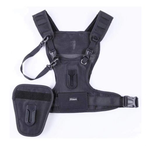  Nicama Dual Camera Strap Multi Carrier Chest Harness Vest with Mounting Hubs, Side Holster & Backup Safety Straps for Canon 6D 5D2 5D3 Nikon D800 D810 Sony A7S A7R A7S2 Sigma Olymp