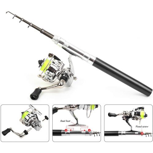  MultiOutools Pen Fishing Rod and Reel Combos 38 Inch Mini Pocket Fishing Pole Telescopic Fishing Rod with Spinning Kit for Saltwater Freshwater