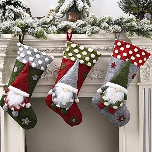  MultiOutools 3Pcs Christmas Stockings 18.5 Inches Large Xmas Stocking Set of Santa, Christmas Hanging Stocking Socks for Family Holidays, Xmas Party, Christmas Tree Fireplace, for