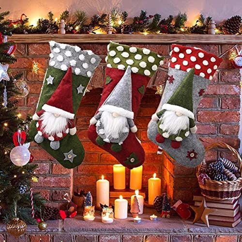  MultiOutools 3Pcs Christmas Stockings 18.5 Inches Large Xmas Stocking Set of Santa, Christmas Hanging Stocking Socks for Family Holidays, Xmas Party, Christmas Tree Fireplace, for