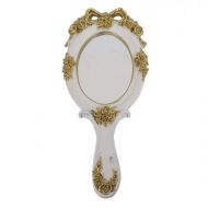 Multifit Oval Resin Make-Up Hand Held Mirror with Rose Decor Home Table Decoration(White)