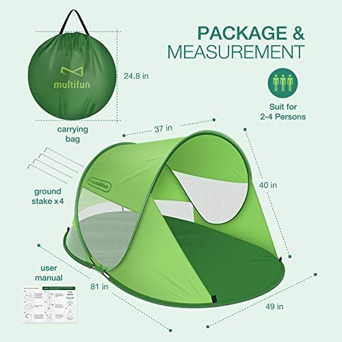  multifun UPF 50+ Easy Pop Up Beach Tent, Large 3-4 Person Sun Shelter, Windproof Waterproof Family Beach Shade, Portable Shark Beach Tent, Instant Sunshade Cabana Canopy with Carry
