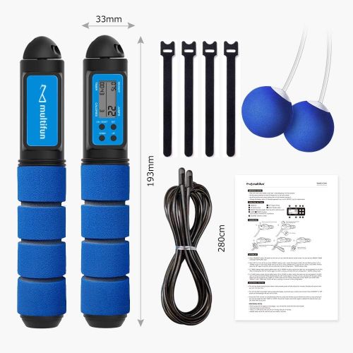  [아마존베스트]multifun Speed Skipping Rope with Digital Counter, Steel Rope with PVC Coating, Professional Ball Bearings and Non-slip Handles, Jumps and Calorie Consumption Counter, Ideal for Cr