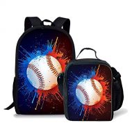 Mumeson Kids Baseball Printed Backpack Book Bag Schoolbag + Lunch Bag for Boys Girls Primary School