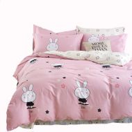 Mumgo Home Collection Bedding Sets for Kids Girl Lovely Rabbit 100% Cotton Duvet Cover Set Twin Full Queen King 4 Piece(Not Include Comforter) (Full Size)