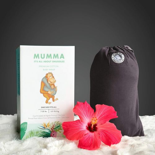  Mumma Baby Wrap Carrier for Infant and Newborn Babies - Baby Sling Swaddle Stretchy Carrier - Finest Peruvian Cotton - Butterfly Embroidery Pocket. Best Baby Shower Gift. Reverses in Sol