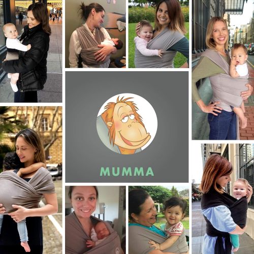  Mumma Baby Wrap Carrier for Infant and Newborn Babies - Baby Sling Swaddle Stretchy Carrier - Finest Peruvian Cotton - Butterfly Embroidery Pocket. Best Baby Shower Gift. Reverses in Sol