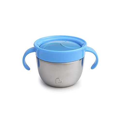 먼치킨 Munchkin® Snack+™ Stainless Steel Snack Catcher Cup with Lid, 9 Ounce, Blue, 1 Pack