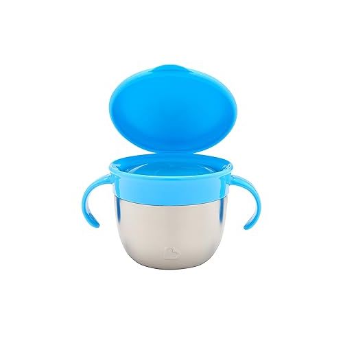 먼치킨 Munchkin® Snack+™ Stainless Steel Snack Catcher Cup with Lid, 9 Ounce, Blue, 1 Pack