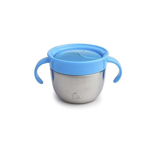 먼치킨 Munchkin® Snack+™ Stainless Steel Snack Catcher Cup with Lid, 9 Ounce, Blue, 1 Pack