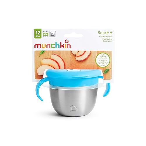 먼치킨 Munchkin® Snack+™ Stainless Steel Snack Catcher Cup with Lid, 9 Ounce, Blue, 1 Pack