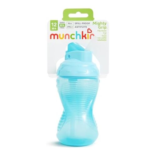 먼치킨 Munchkin Mighty Grip Flip Straw 10oz Sippy Cups - Durable, BPA Free, Straw Cup with Contoured Design & Leak-Proof Soft Silicone Straw - Toddler Straw Cups, Dishwasher Safe (Blue 2 Count)