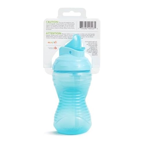 먼치킨 Munchkin Mighty Grip Flip Straw 10oz Sippy Cups - Durable, BPA Free, Straw Cup with Contoured Design & Leak-Proof Soft Silicone Straw - Toddler Straw Cups, Dishwasher Safe (Blue 2 Count)