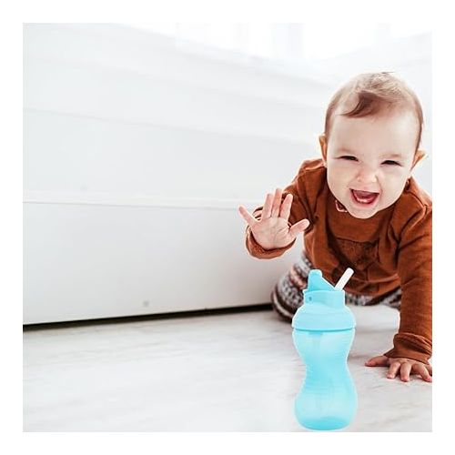 먼치킨 Munchkin Mighty Grip Flip Straw 10oz Sippy Cups - Durable, BPA Free, Straw Cup with Contoured Design & Leak-Proof Soft Silicone Straw - Toddler Straw Cups, Dishwasher Safe (Blue 2 Count)