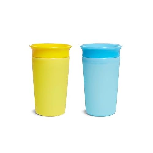 먼치킨 Munchkin® Miracle® 360 Color Changing Sippy Cup, 9 Ounce, 2 Pack, Blue/Yellow