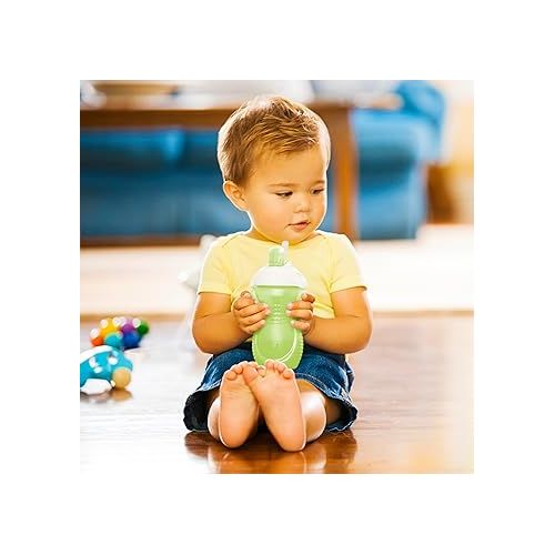 먼치킨 Munchkin® Click Lock™ Flip Straw Toddler Sippy Cup, 9 Ounce, 2 Pack, Blue/Green